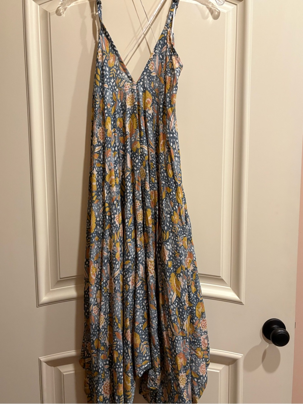 Asymmetrical Floral Jumpsuit in Blue and Yellow